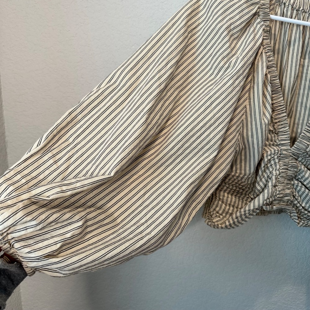 Free People Striped Blouse in Cream and Brown - Picture 2 of 8